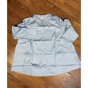 Isaac‎ Mizrahi Womens Powder Blue Cotton Long Sleeve Swing Top Size 28W Pockets